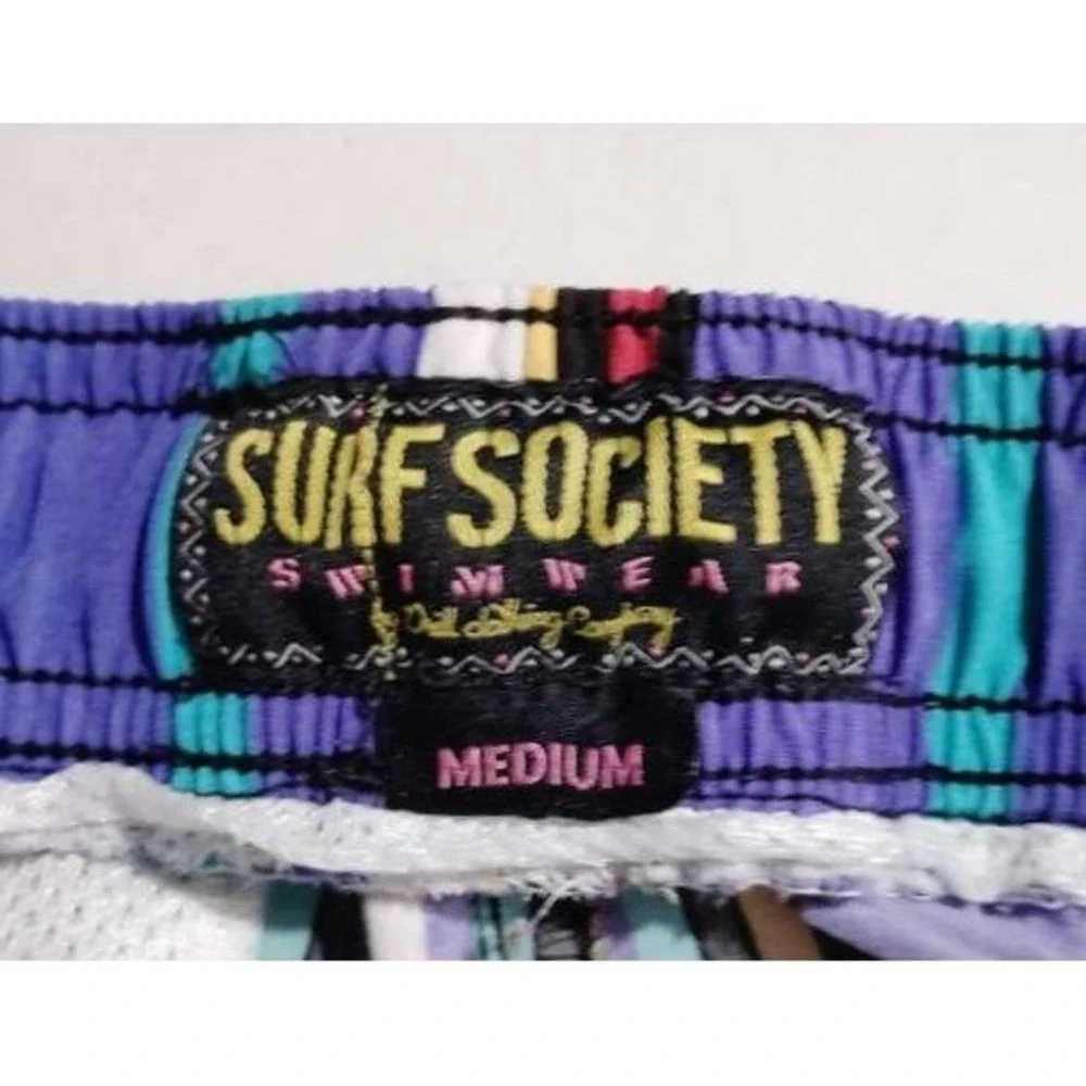 Surf Society Swimwear‎ Men's Medium Striped Elastic Waist Drawstring Swim Trunks